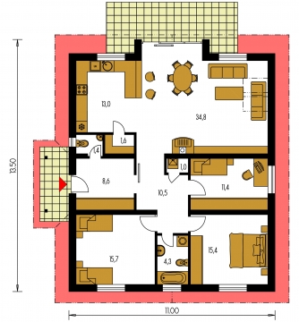 Spiegelverkehrter Entwurf | Grundriss des Erdgeschosses - BUNGALOW 15